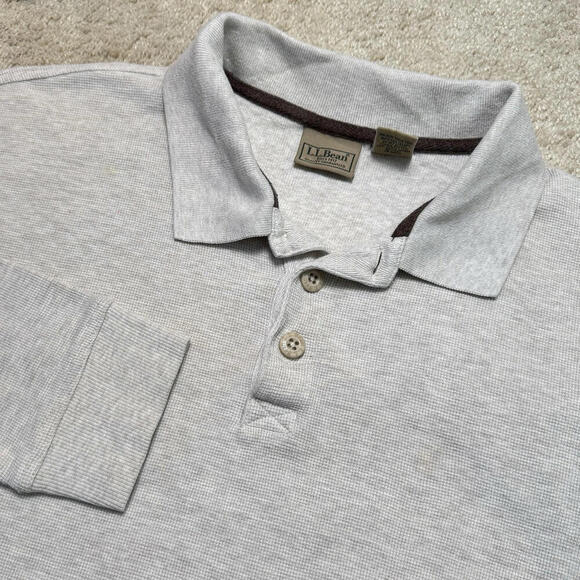 L.L Bean Long Sleeve Rugby Shirt Men Sz L-Tall Waffle Thermal Classic Fit Beige - Picture 9 of 11